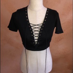Black Lace-Up Crop Top
